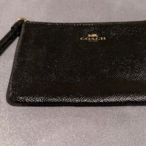 Coach Black Saffiano Leather Wristlet | Gold Hardware | Card Holder Pocket